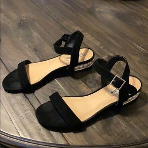 Steve Madden black suede sandals pearl heels 8
